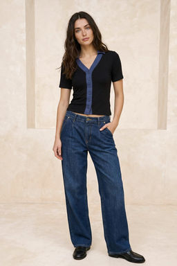 Siyah Renk Bloklu Fitted Polo Yaka Dugmeli Garni Detayl? Premium Yumusak Orme Bluz TWOSS26BZ00065 - Trendyolmilla фото 2