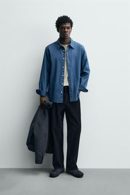 Рубашка Denim Relaxed Fit средне-синяя