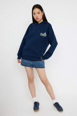 Teen Lacivert Overize Kal?p Matcha S?rt Bask?l? Kal?n Ici Polarl? Orme Sweatshirt TWOAW26SW00016 - Trendyolmilla фото 2