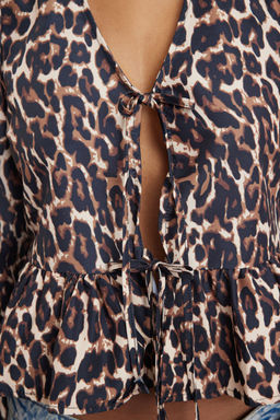 Cok Renkli Animal Leopar Desenli Baglamal? Regular Normal Kal?p Dokuma Gomlek TWOAW25GO00087