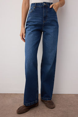 Trendyolmilla Koyu Mavi Yuksek Bel Wide Leg Jeans TWOSS25JE00276