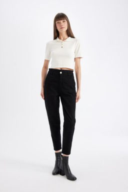Paperbag Gabardin Pantolon Yuksek Bel Cepli Basic Duz Standart Paca