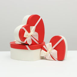 Набор подарочных коробок сердце 3 в 1, Белый бант, 22?20?9; 19?17?7.5; 16?13.5?6 см