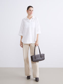 G?mlek Yaka ?izgili Oversize Bluz