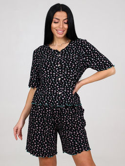 429 ДОМАШНИЙ КОСТЮМ ЖЕНСКИЙ (шорты) (Чёрный(цветочки)) - А-дина фото 2