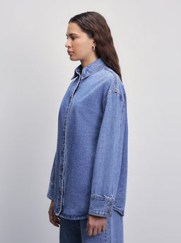 Джинсовая рубашка на пуговицах / Zarina  фото 4