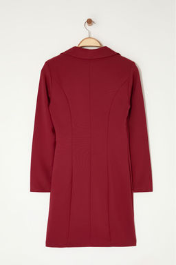 Bordo Ceket Yaka Fermuar Detayl? Dokuma Elbise TWOAW24EL00292