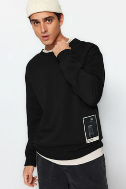 TRENDYOL MAN Siyah Oversize/Genis Kesim Bisiklet Yaka Sanat Tema Aplikeli Ici Polarl? Sweatshirt TMNAW24SW00038 - Trendyolmilla фото 12