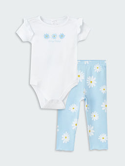 Bisiklet Yaka K?sa Kollu Bask?l? K?z Bebek 2li Tak?m