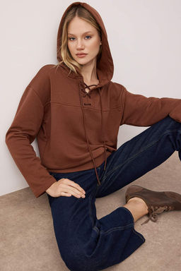 Lacivert Baglama Detayl? Oversize/Genis Kal?p Orme Sweatshirt TWOAW26SW00053 - Trendyolmilla фото 8