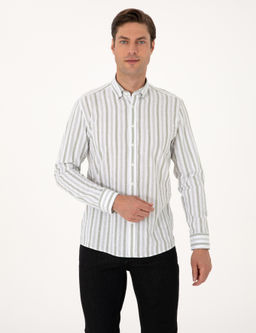 Ye_il Regular Fit _izgili Uzun Kollu G_mlek