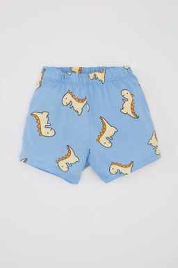 Пижамный комплект из чесаного хлопка с короткими рукавами и шортами для мальчика с принтом динозавров - Defacto фото 7