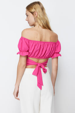 Pembe Baglama Detayl? Carmen Yaka Dokuma Bluz TWOSS21BZ0797