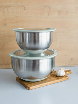 Набор мисок с крышкой 3л/5л ментол нержавеющая сталь, силикон, пластик / stainless st