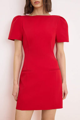 K?rm?z? Fileto Cep Detayl? K?sa / Mini Dokuma Elbise TWOAW26EL00373