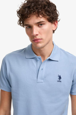 Erkek Slim Fit Polo Yaka Mavi Basic Ti__rt