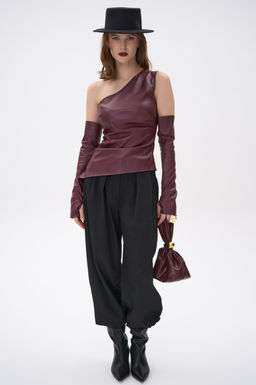 Кожаный топ с рукавами Рикси (бордовый)