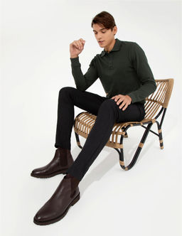 Siyah Slim Fit Keten Kar___ml_ Chino Pantolon