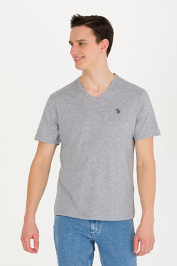 U. S. Polo Assn Мужская серая меланжевая базовая футболка с v-образным вырезом - U.s. polo assn фото 3
