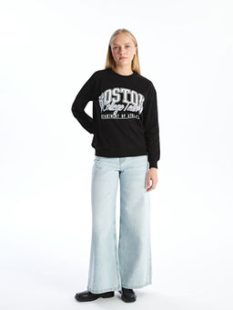 Bisiklet Yaka Bask?l? Kad?n Sweatshirt