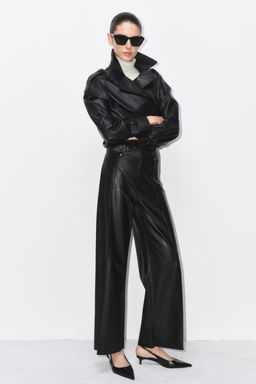ZW COLLECTION TAILORED WIDE-LEG LEATHER-EFFECT TROUSERS - Zara фото 18