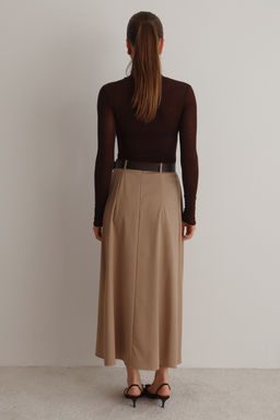 Bej Kemerli A-line Klos Dokuma Maxi Uzun Etek TWOAW26ET00168
