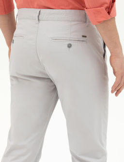 A__k Gri Regular Fit Basic Kanvas Pantolon