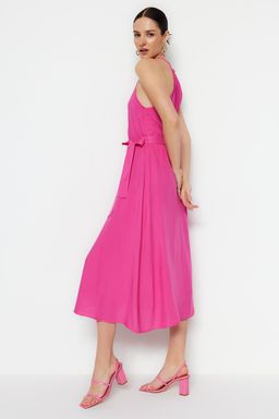 TRENDYOLMILLA Ac?k Kahverengi Kusakl? Duz Beli lastikli Kusakl? Midi Dokuma Elbise TWOSS19EL0155  фото 26