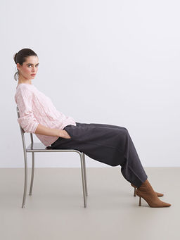 Kay?k Yaka Kendinden Desenli Kad?n Triko Kazak