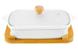 Блюдо д/зап и серв 30*18*13 см 1,1 л Розы прямоуг + стекл крышка на дер подставке - Elan gallery фото 3