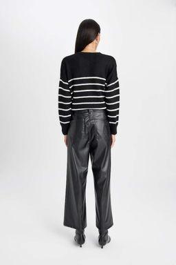 Широкие брюки из искусственной кожи с высокой талией и двойными карманами-кюлотами - Defacto фото 6