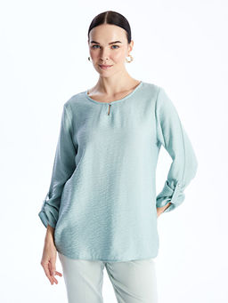 Bisiklet Yaka D?z Uzun Kollu Kad?n Bluz