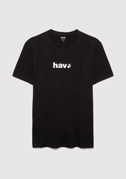 Hav Bask?l? Siyah Tisort - Mavi фото 5