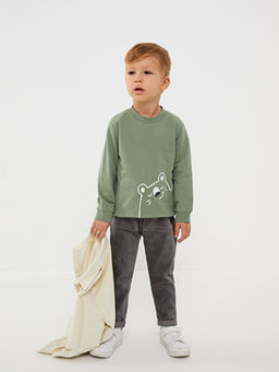 Bisiklet Yaka Bask?l? Erkek Bebek Sweatshirt