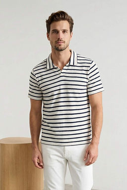 Lacivert Regular/Normal Kesim Dokulu _izgili Polo Yaka T-shirt TMNSS26PO00013 - Trendyolmilla фото 2