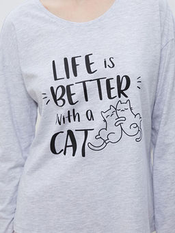 Bisiklet Yaka Bask?l? Kad?n Pijama Tak?m?