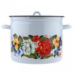 Татьяна Кастрюля эмалированная 9л, форма цилиндрическая, металлическая крышка, металлические ручки, белый рябчик (Россия) - Домашняя мода фото 2
