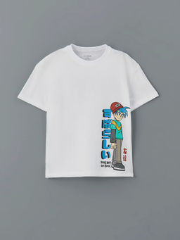 Bisiklet Yaka Bask?l? Erkek ?ocuk Ti??rt