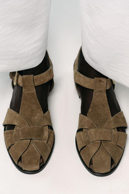 SPLIT SUEDE CAGE SANDALS