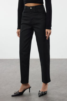 Siyah Yuksek Bel Comfort Mom Jeans TWOAW25JE00371 - Trendyolmilla фото 4