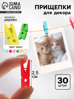 Цена за 2 шт. Прищепки деревянные для декора 2.5 см, набор 30 шт.