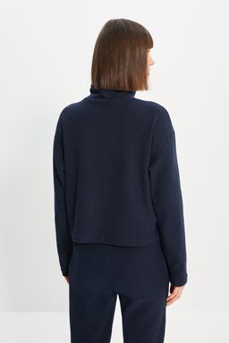 Lacivert Selanik/Triko Gorunumlu Fermuarl? Yaka Regular/Normal Kal?p Orme Sweatshirt TWOAW22SW0732