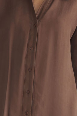 TRENDYOLMILLA Kahverengi Modal Genis Kesim Midi Dokuma Gomlek Elbise TWOSS25EL00001  фото 8