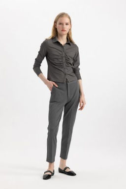 Klasik Chino Pantolon Normal Bel Basic Duz Cepli Bilek Boy
