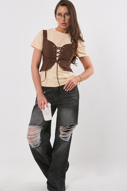 Топ из джинсовой ткани коричневый