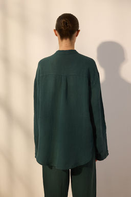 Trendyolmilla Petrol Yesili %100 Keten Oversize Gomlek TWOSS25GO00131 фото 4