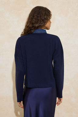 Cok Renkli Cizgili Denim Garnili Polo Yaka Triko Kazak TWOAW26KZ00283 - Trendyolmilla фото 10
