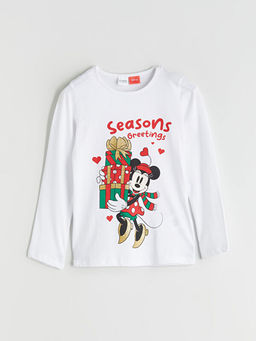 Bisiklet Yaka Mickey Mouse Bask?l? K?z ?ocuk Pijama Tak?m?