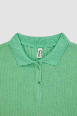 Облегающая футболка-поло в рубчик с короткими рукавами для девочек - Defacto фото 8