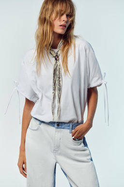 COTTON T-SHIRT WITH TIES - Zara фото 2